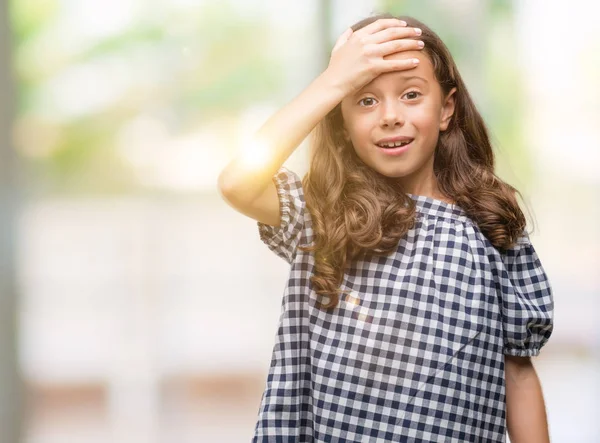 Brunette Hispanic Girl Wearing Black White Dress Stressed Hand Head — Stock Photo, Image