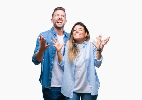 Jovem Casal Apaixonado Por Fundo Isolado Celebrando Louco Louco Para — Fotografia de Stock