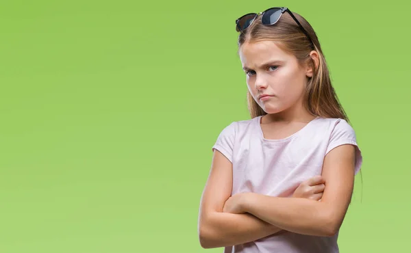 Giovane Bella Ragazza Che Indossa Occhiali Sole Sfondo Isolato Scettico — Foto Stock