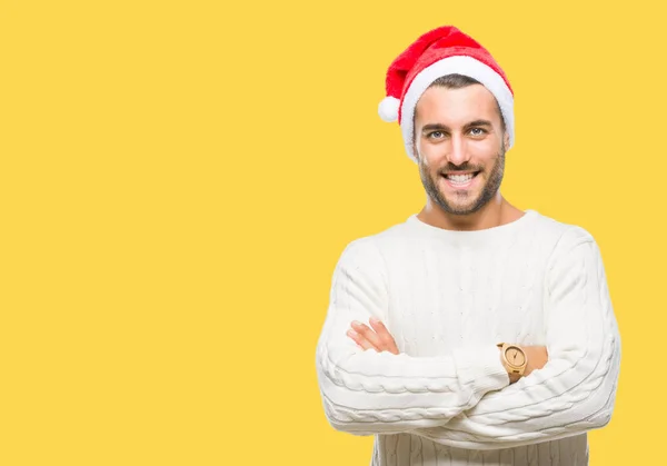 Ung Vacker Man Bär Jultomten Hatt Över Isolerade Bakgrund Glada — Stockfoto
