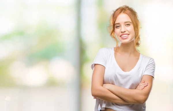 Young Beautiful Woman Isolated Background Happy Face Smiling Crossed Arms — Stock Photo, Image