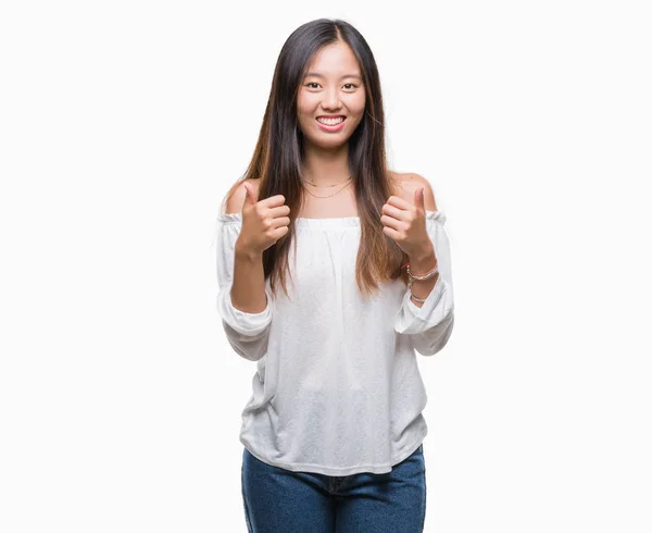 Молодая Азиатская Женщина Изолированном Фоне Знак Успеха Делает Позитивный Жест — стоковое фото