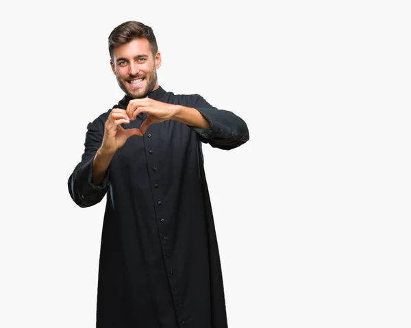Mladý Kněz Křesťanské Muž Nad Izolované Pozadí Úsměvem Lásce Zobrazující — Stock fotografie