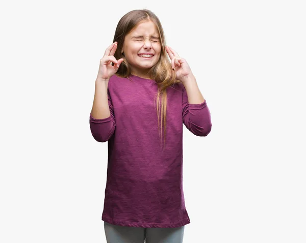 Joven Chica Hermosa Sobre Fondo Aislado Sonriendo Cruzando Los Dedos —  Fotos de Stock