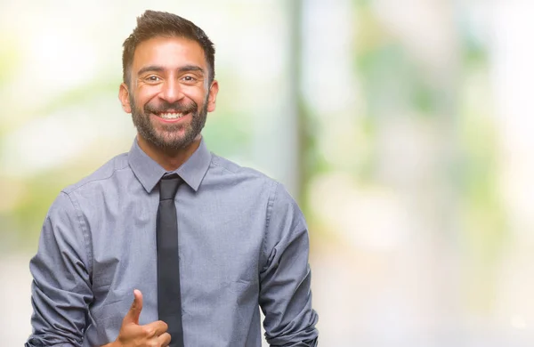 Adult Hispanic Business Man Isolated Background Doing Happy Thumbs Gesture — Stock Photo, Image