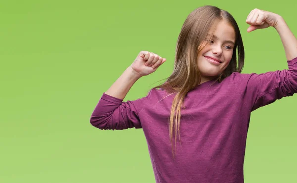 Young Beautiful Girl Isolated Background Showing Arms Muscles Smiling Proud — Stock Photo, Image