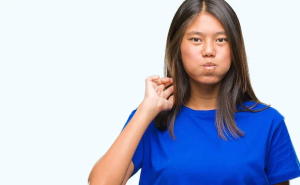 Joven Mujer Asiática Sobre Fondo Aislado Hinchando Mejillas Con Cara —  Fotos de Stock