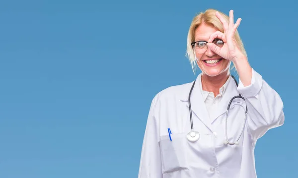 Middle Age Blonde Doctor Woman Isolated Background Doing Gesture Hand — Stock Photo, Image