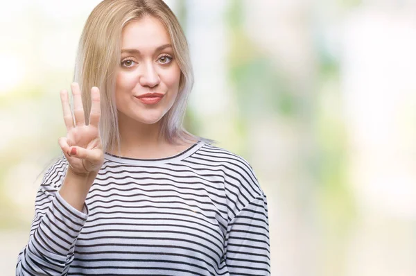 Joven Rubia Sobre Fondo Aislado Mostrando Dos Dedos — Foto de Stock