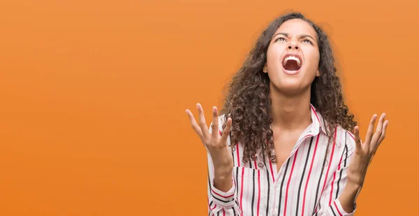 Beautiful Young Hispanic Woman Crazy Mad Shouting Yelling Aggressive Expression — Stock Photo, Image