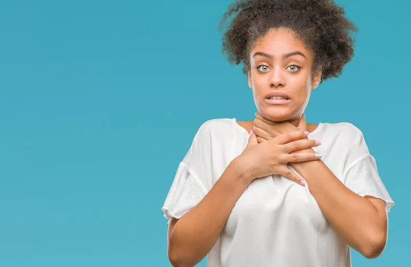 Young Afro American Woman Isolated Background Shouting Suffocate Because Painful — Stock Photo, Image