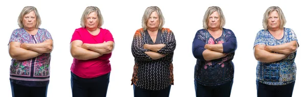 Collage Mujer Gorda Mayor Sobre Fondo Aislado Escéptico Nervioso Desaprobando —  Fotos de Stock