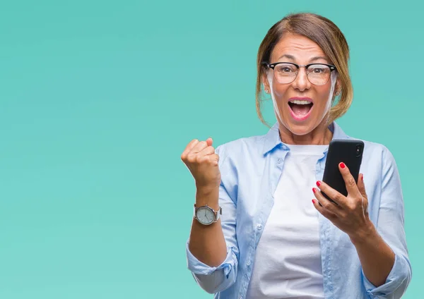 Middle Age Senior Woman Texting Sending Message Using Smartphone Isolated — Stock Photo, Image