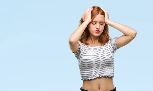 Mujer Hermosa Joven Sobre Fondo Aislado Que Sufre Dolor Cabeza —  Fotos de Stock