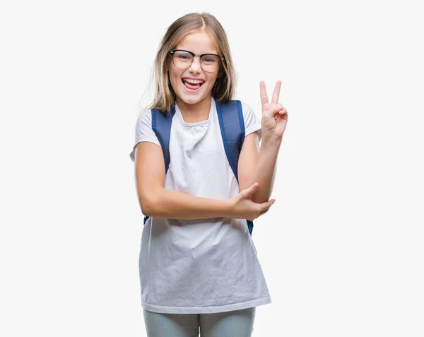 Jovem Menina Estudante Inteligente Bonita Usando Mochila Sobre Fundo Isolado — Fotografia de Stock