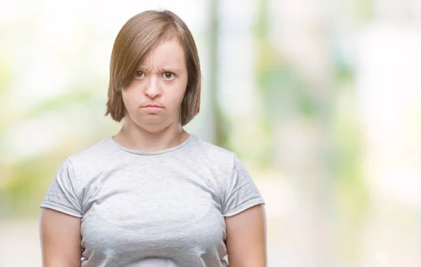 Mujer Adulta Joven Con Síndrome Sobre Fondo Aislado Con Expresión — Foto de Stock