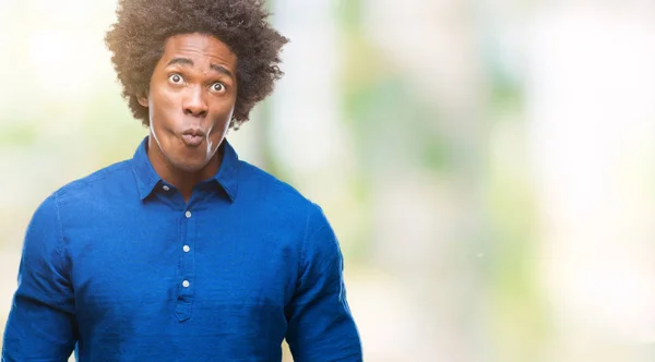 Afro American Man Isolated Background Making Fish Face Lips Crazy — Stock Photo, Image