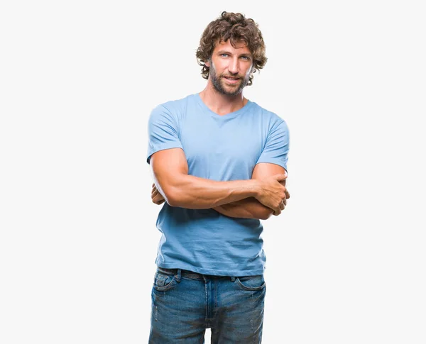 Bonito Homem Modelo Hispânico Sobre Fundo Isolado Rosto Feliz Sorrindo — Fotografia de Stock