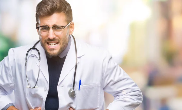Young Handsome Surgeon Doctor Blurred Colorful Background — Stock Photo, Image