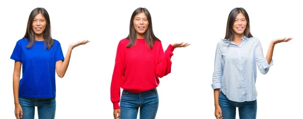 Colagem Asiático Jovem Mulher Sobre Branco Isolado Fundo Sorrindo Alegre — Fotografia de Stock