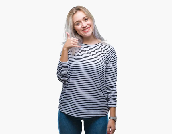 Young Blonde Woman Isolated Background Smiling Doing Phone Gesture Hand — Stock Photo, Image