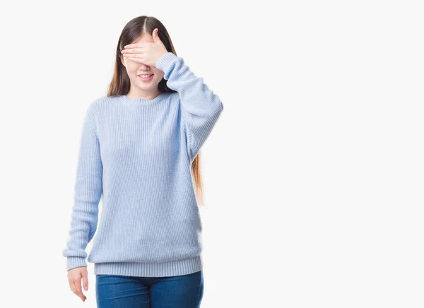 Young Chinese Woman Isolated Background Smiling Laughing Hand Face Covering — Stock Photo, Image