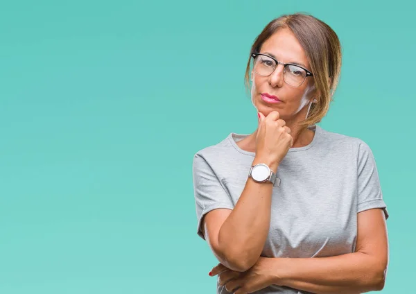 Middle Age Senior Hispanic Woman Wearing Glasses Isolated Background Looking — Stock Photo, Image