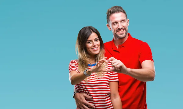 Young Couple Love Isolated Background Smiling Love Showing Heart Symbol — Stock Photo, Image