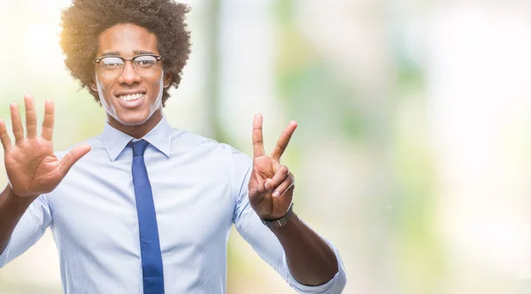 Uomo Affari Afro Americano Che Indossa Occhiali Sfondo Isolato Mostrando — Foto Stock