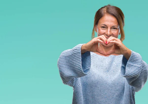 Mujer Hispana Mayor Mediana Edad Vistiendo Suéter Invierno Sobre Fondo —  Fotos de Stock