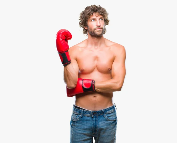 Bonito Homem Boxeador Hispânico Usando Luvas Boxe Sobre Fundo Isolado — Fotografia de Stock