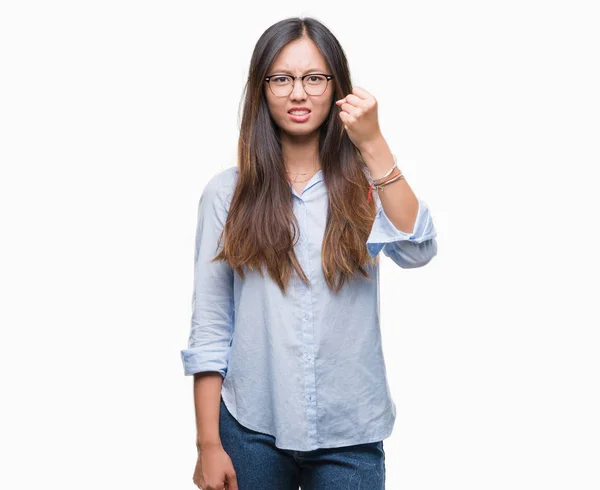 Junge Asiatische Geschäftsfrau Mit Brille Vor Isoliertem Hintergrund Wütend Und — Stockfoto