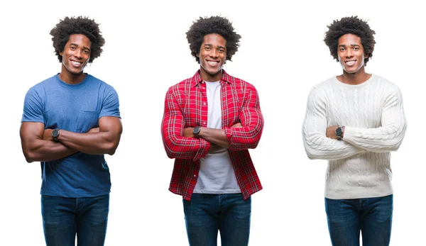 Collage African American Young Handsome Man Isolated Background Happy Face — Stock Photo, Image