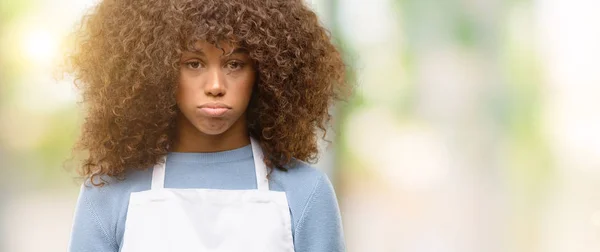 African American Shop Owner Woman Wearing Apron Sleepy Expression Being — Stock Photo, Image