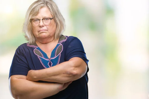 Senior Size Kaukasisk Kvinna Bär Glasögon Över Isolerade Bakgrund Skeptiker — Stockfoto