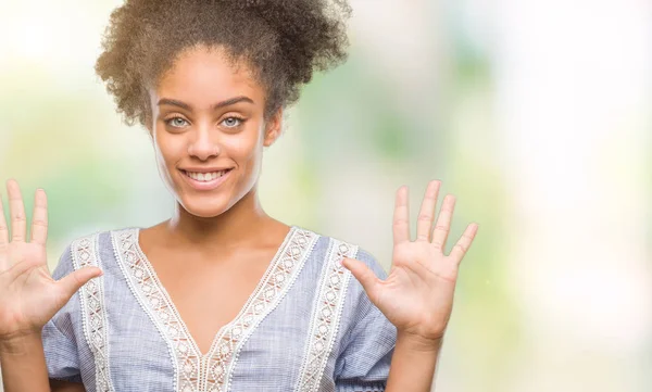 Jeune Femme Afro Américaine Sur Fond Isolé Montrant Pointant Vers — Photo