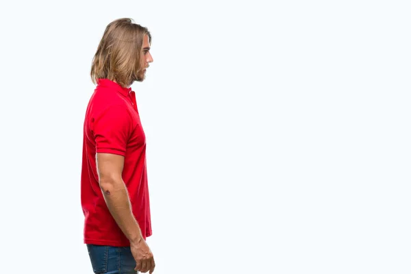 Young Handsome Man Long Hair Isolated Background Looking Side Relax — Stock Photo, Image