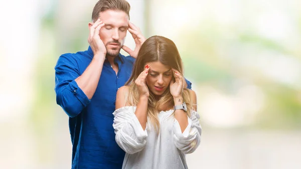 Pareja Joven Enamorada Sobre Fondo Aislado Con Mano Cabeza Para — Foto de Stock