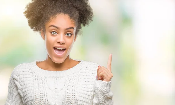 Jovem Afro Americana Vestindo Camisola Inverno Sobre Fundo Isolado Apontando — Fotografia de Stock