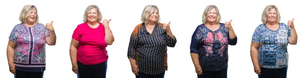 Collage Mujer Gorda Mayor Sobre Fondo Aislado Sonriendo Con Cara — Foto de Stock