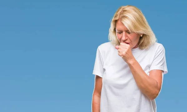 Orta Yaş Sarışın Kadın Hasta Soğuk Veya Bronşit Için Semptom — Stok fotoğraf
