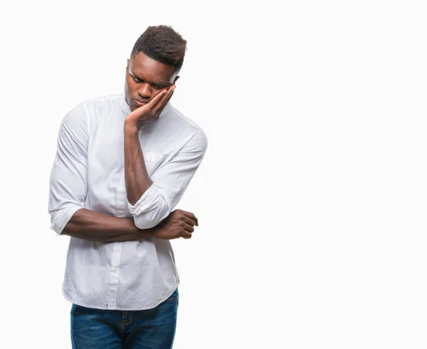 Jovem Afro Americano Sobre Fundo Isolado Pensando Cansado Entediado Com — Fotografia de Stock