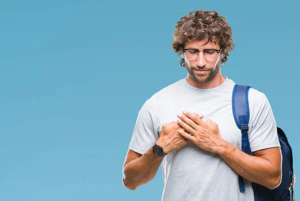 Handsome Hispanic Student Man Wearing Backpack Glasses Isolated Background Smiling — Stock Photo, Image