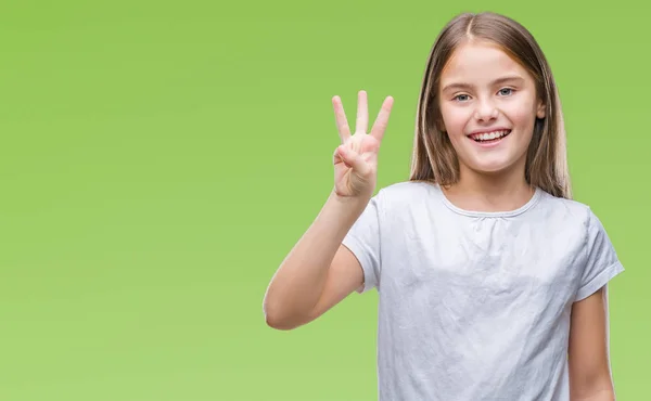 Young Beautiful Girl Isolated Background Showing Pointing Fingers Number Three — Stock Photo, Image