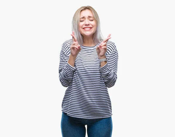 Young Blonde Smiling Woman Isolated Background — Stock Photo, Image