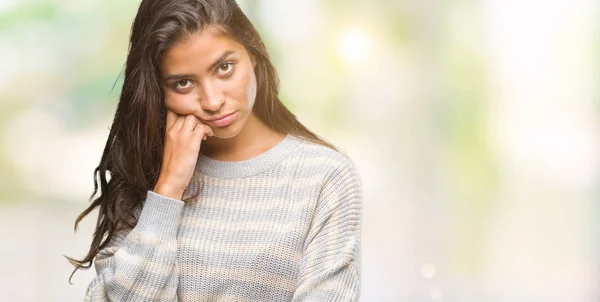 Jovem Bela Mulher Árabe Vestindo Camisola Inverno Sobre Fundo Isolado — Fotografia de Stock