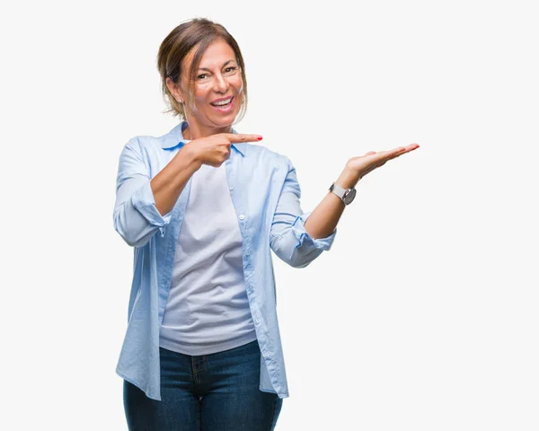 Middle Age Senior Hispanic Woman Isolated Background Amazed Smiling Camera — Stock Photo, Image