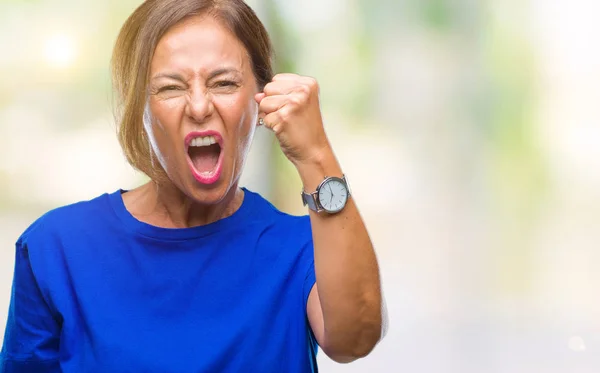 Mujer Hispana Mayor Mediana Edad Sobre Fondo Aislado Enojado Loco — Foto de Stock