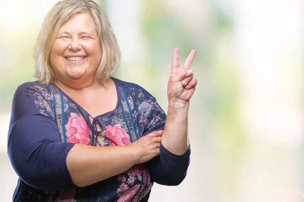 Senior Size Kaukasierin Über Isoliertem Hintergrund Lächelnd Mit Glücklichem Gesicht — Stockfoto