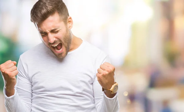 Homem Bonito Jovem Sobre Fundo Isolado Muito Feliz Animado Fazendo — Fotografia de Stock